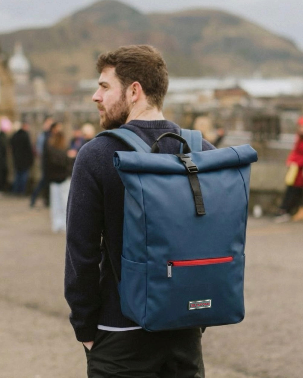 Roll Strap Rucksack Large Navy Roll-Top Rucksack | Delta Roam